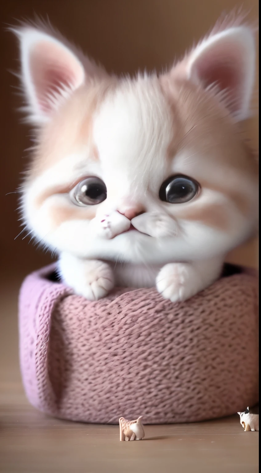 kitten in clothes， miniature kitten， Animal focus， bearded， Realistic， Gonzo hand， ambiguous background，smile，interesting、