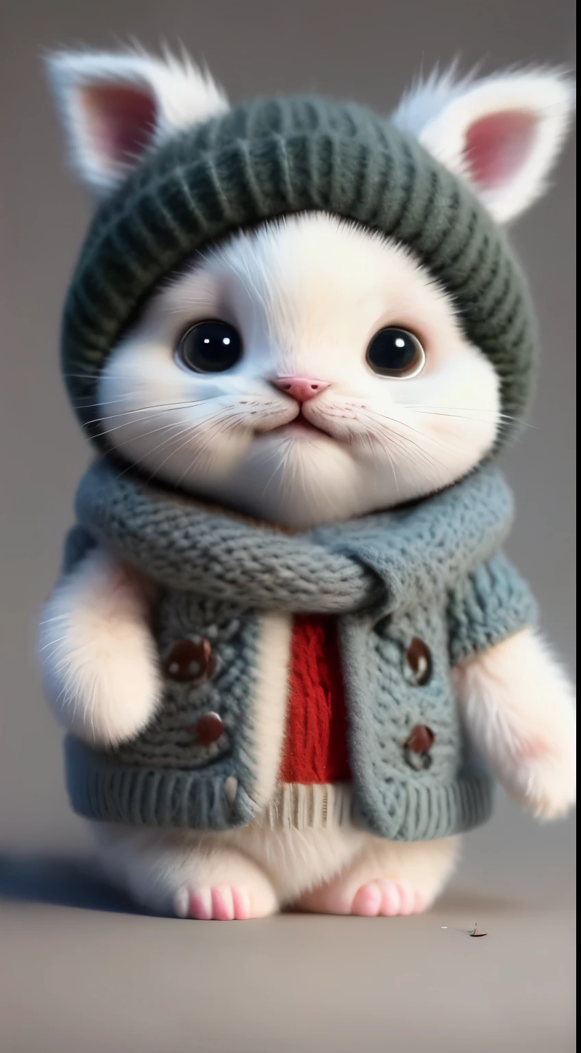 kitten in clothes, miniature kitten, Animal focus, bearded, Realistic, Gonzo hand, ambiguous background,smile,interesting、