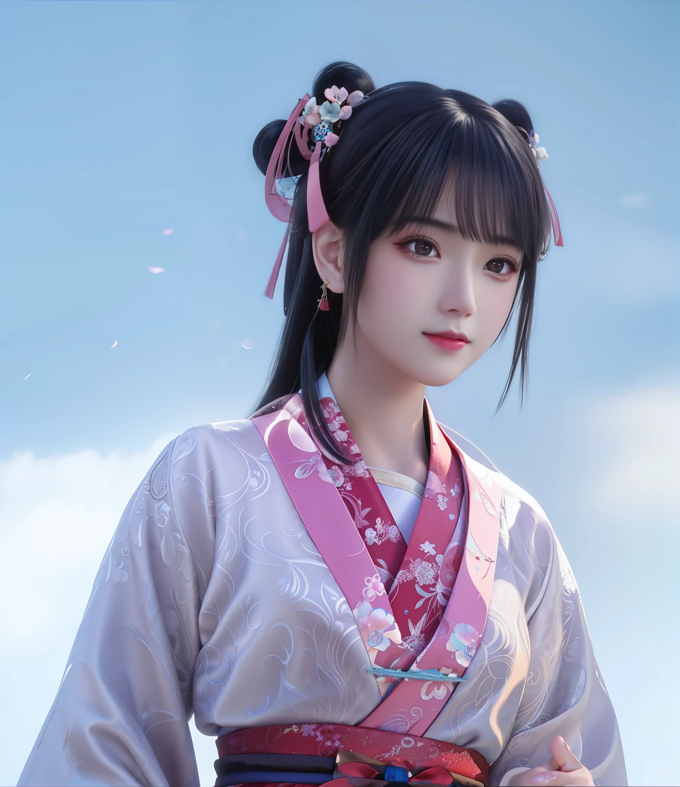 black hair color hair,Lovely,beautiful woman,Wearing Hanfu,official art,unified 8k wallpaper,Super detailed,aesthetics,masterpiece,best quality,realistically,illuminated,frank,photo,high resolution,4K,8k,Bokeh,