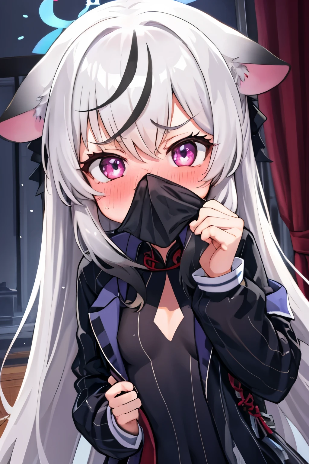 score_9, score_8_up, score_7_up, detailed eyes, village, BREAK
straight on shot, standing,  <lora:PerfectEyesXL:0.8> perfecteyes, close up
 <lora:ZvezdaPonyXL:0.9> venera-sama, kate hoshimiya, 1girl, upper body, mask, dark clothes