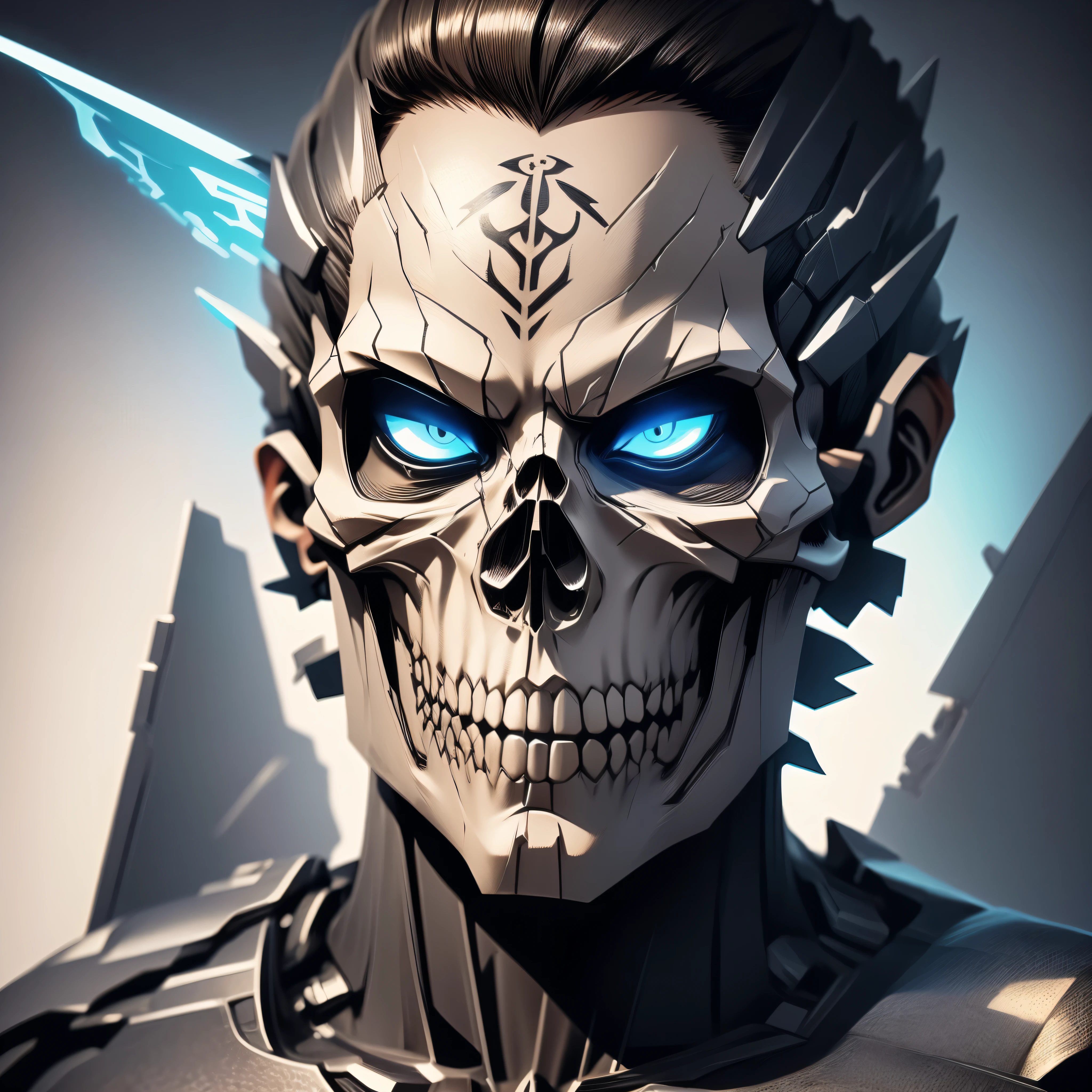 Cartoon Realistic Style Skull Front Face with Tattoo Style Strokes and Effects