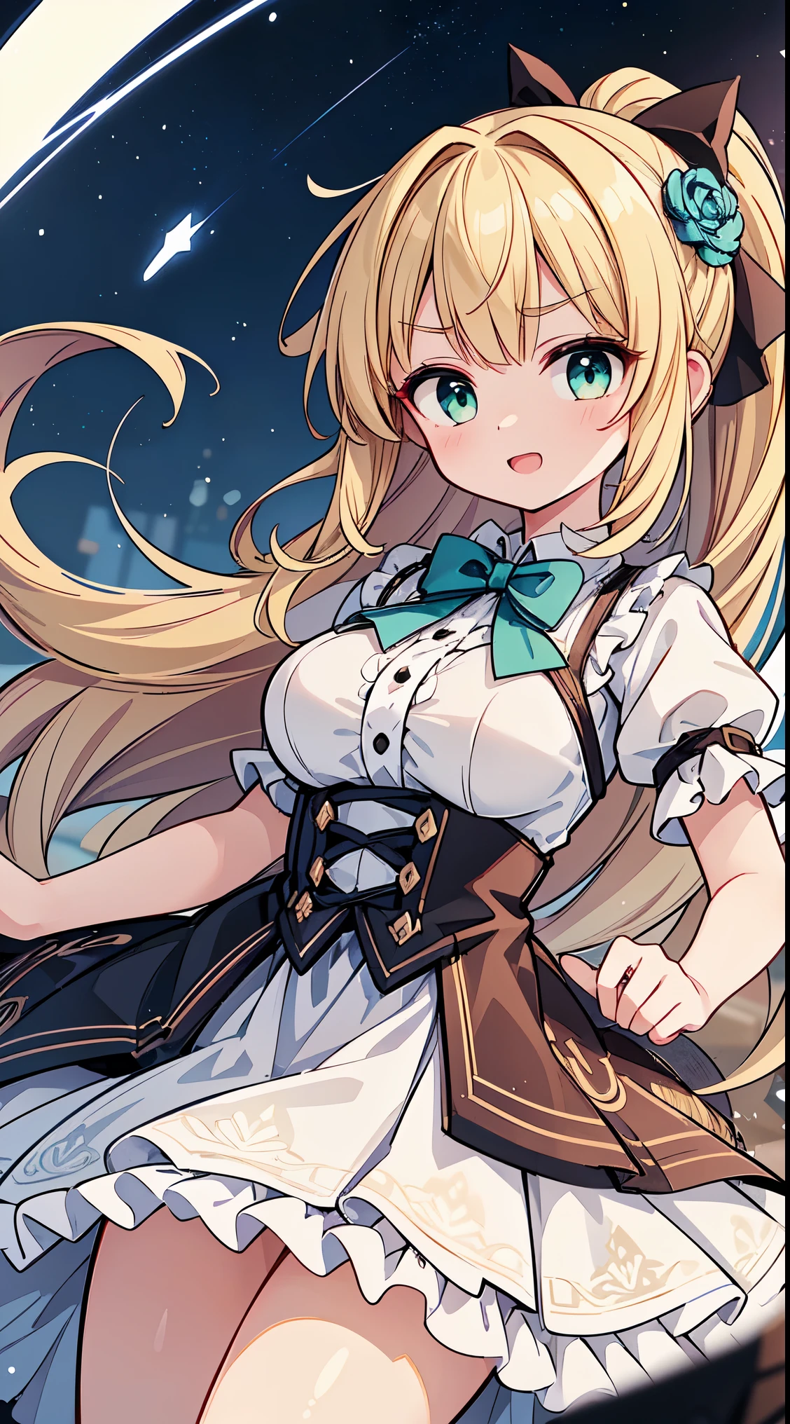 (super fine illustration:1.2),(masterpiece, 8k), (best quality, high quality:1.4), perfect anatomy, hyper detailed, ultra detailed,masterpiece background,beautiful detailed background, v8k wallpaper,perfect design,award-winning art,atmospheric,


BREAK,  1 beautiful girl, girl, (cute:1.5),(Little:0.5),(cute:2.0),(change:2.0),(12 year old girl),(big breasts:1.65),(chin hair,blonde,blue bow,green eyes,Eyebrows visible through the hair,side lock,long hair with bangs parted, hair flower, hair ornaments, big ribbon in hair, curly hair, ponytail:1.6),:he, white feathers, one thin white wing, Ang he wings, spread your wings, shining wings),pit \black},glowing skin, beautiful skin, Shining beautiful skin, open your mouth, bashful smile, alone, tooth, upper teeth,(long eyheashes, double eyheids:1.2),alone, glowing skin, beautiful skin, Shining beautiful skin,(highest quality face),(highest quality shining eyes),

BREAK, (steampunk-inspired motif:1.33), smoky lace, brown corset, (closed collar long-sleeved blouse:1.2) heavy coat with black frills, a volumey pannier under a (long skirt:1.3), lace ruffle socks, top hat, goggles, lace-up boots, leather glove, steampunk-items,BREAK, (flower garden:1.8), (magic circle:1.3), (fantasy:1.5), (long shot:1.5), Midday, (light rays:1.2), lights, blue sky, wind, fluttering petals, illusion effect, magic effect,



BREAK,wakame,wakame,wakame,(looking up,from front above:1.5) 

(going up on stairs:1.5),


BREAK,(Blurry background:1.3),(absurderes, hight resolution, Super Detail Art),cel shading,Clear Color, Lonely optical effect, Beautiful pictures, Bright glow, mystic atmosphere,(Close-up of girl:1.1), Mystical light particle effect,manga influence, clean line drawings, 