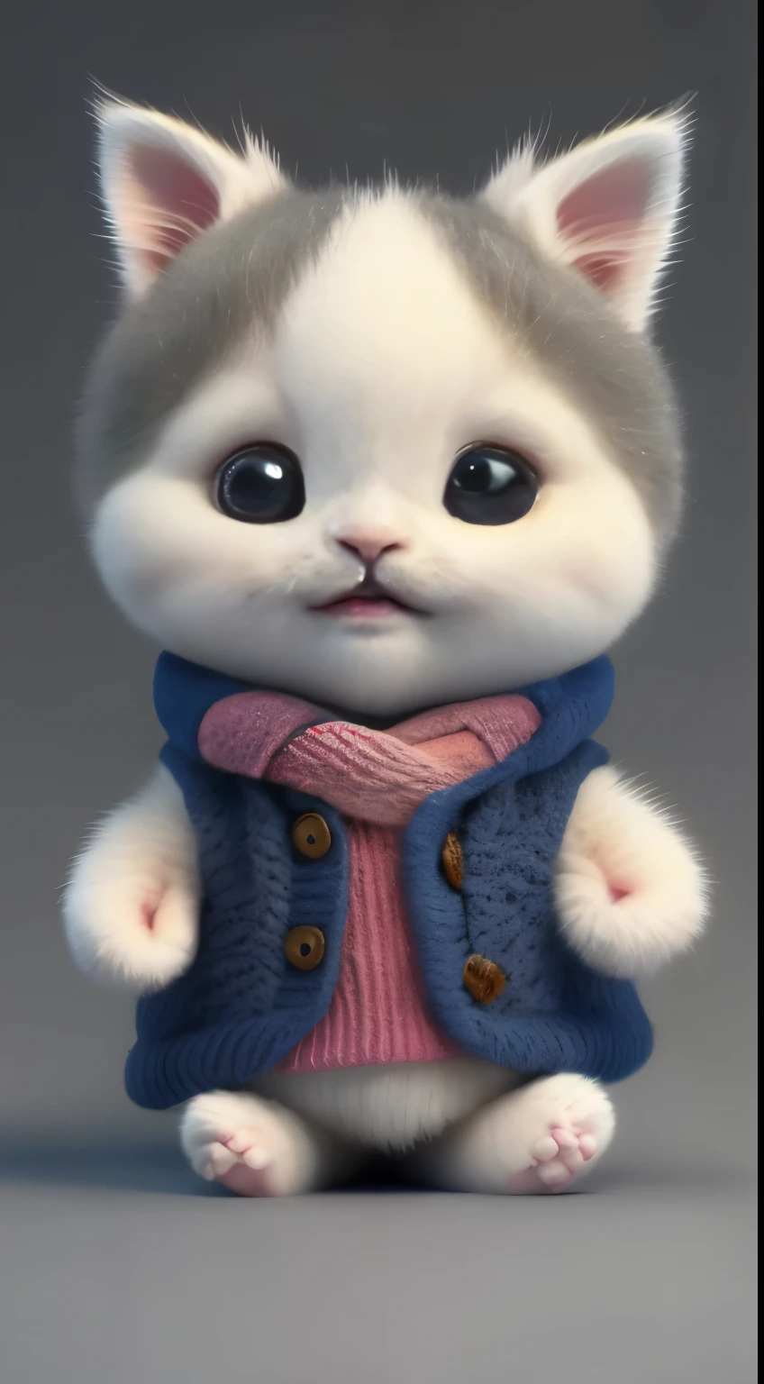 kitten in clothes, miniature kitten, Animal focus, bearded, Realistic, Gonzo hand, ambiguous background,smile,interesting、