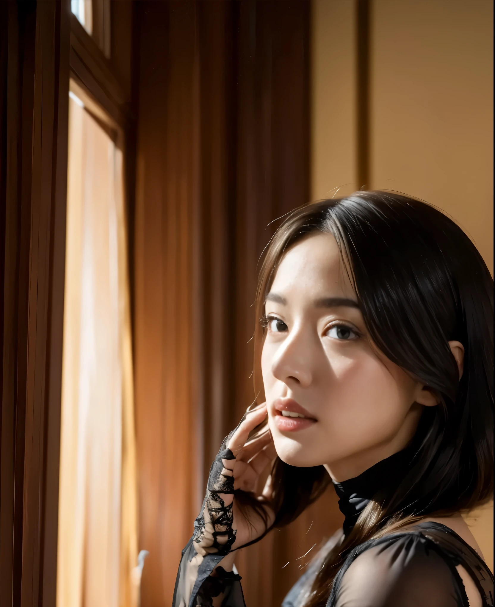 there is a woman that is looking out of a window, blackpink jisoo portrait, blackpink jossi portrait, BLACKPINK&#39;s Jisoo, black pink jisoo, Portrait of a Korean female idol, korean artist, Choi Hong Hwa, black pink jenny, young asian woman, from me, blackpink roseanne park, beautiful young korean woman, Shin Min-jung、Beautiful blue eyes