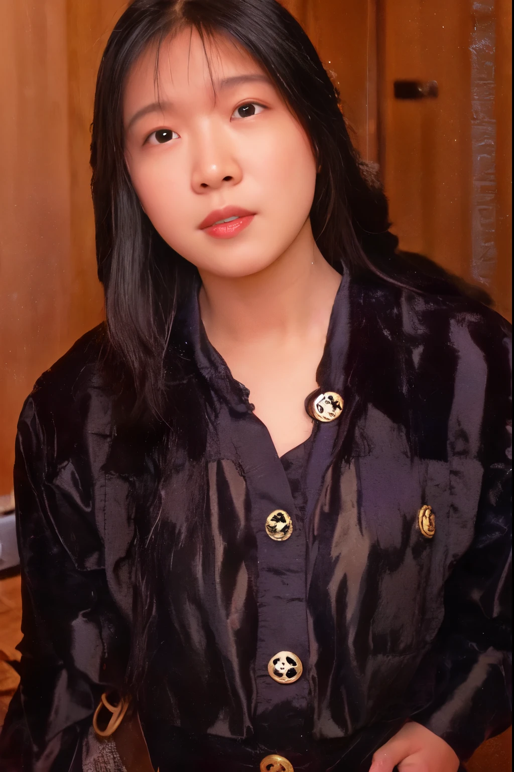 arafed woman 長いwith black hair wearing a black shirt and a black tie, wearing black silk robe, 長いwith black hair, Wearing dark silk, Jen Gee, with black hair, female 長いwith black hair, Inspired by Fuyuko Matsui, asian women, Taken in the late 2000s, Inspired by Fuyuko Matsui