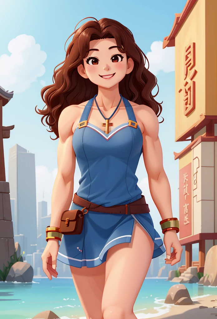 attractive korean woman, ripped muscle, muscular body, small breast, pale skin, smile(blush), nude, necklace, sixpack abs, [ultra detailed skin:1.2], brown hair, wavy hair, 8k uhd, pussy, full body, crowd, public, night, standing,