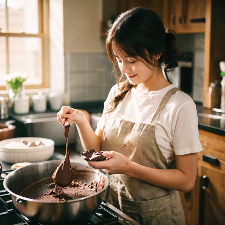 woman making chocolate、young woman、Baking