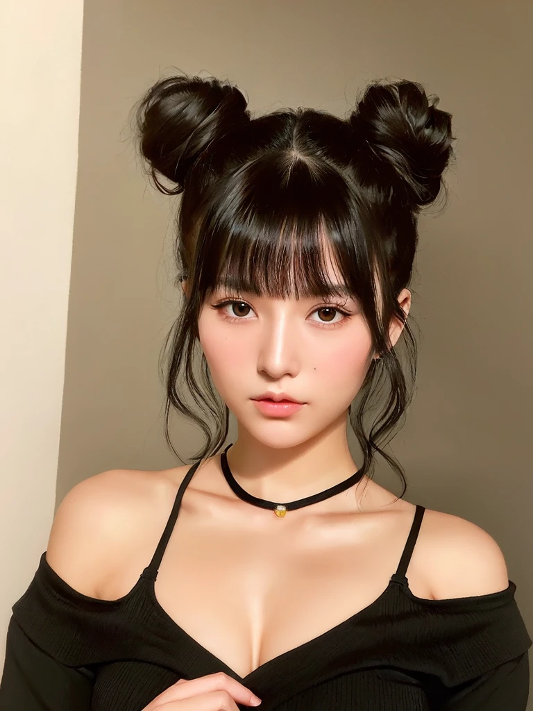 Create realistic nyotengu photos from the game dead or alive 6 aged 12 years, brunette with straight bangs and a bun, Cuerpo delgado, cintura delgada