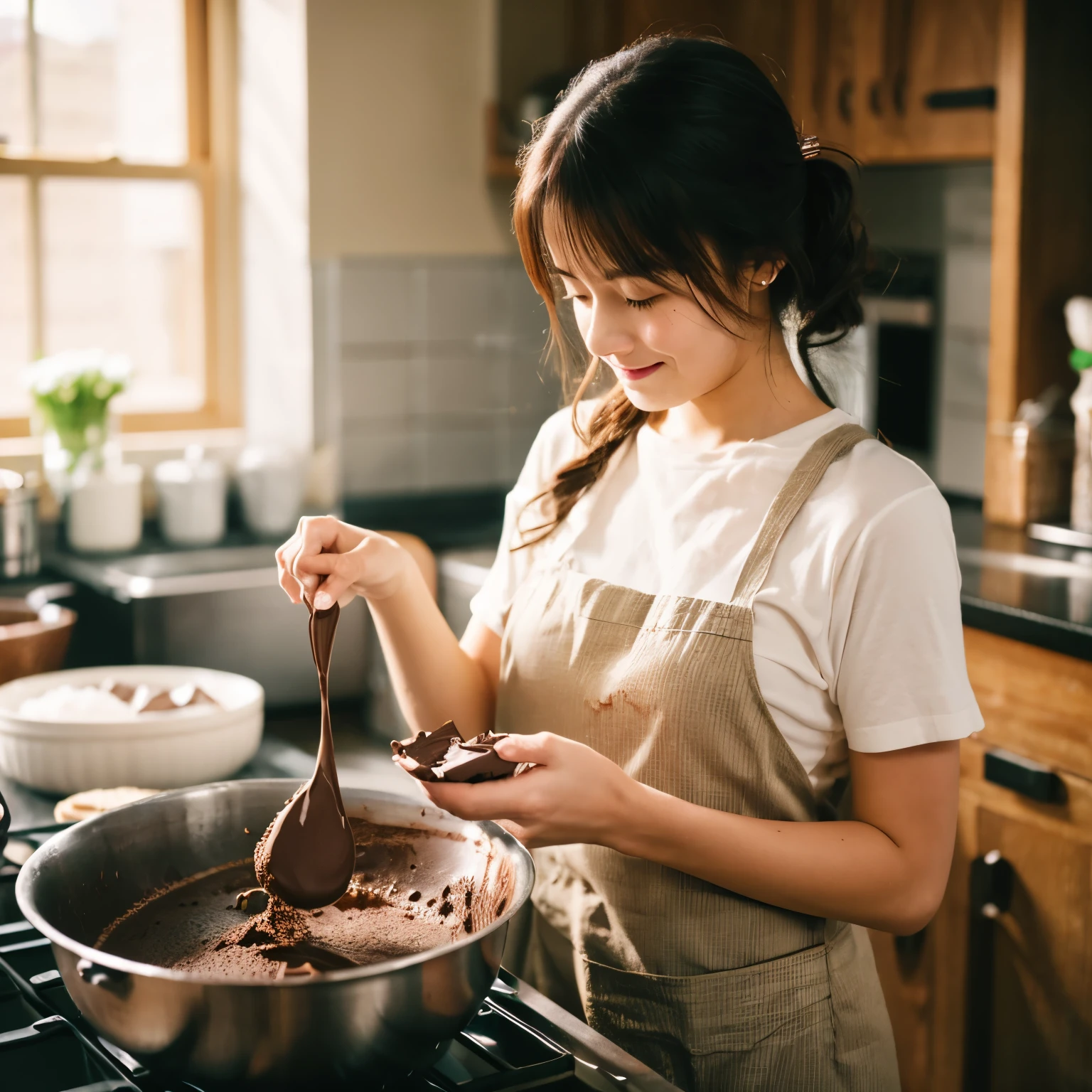 woman making chocolate、young woman、Baking