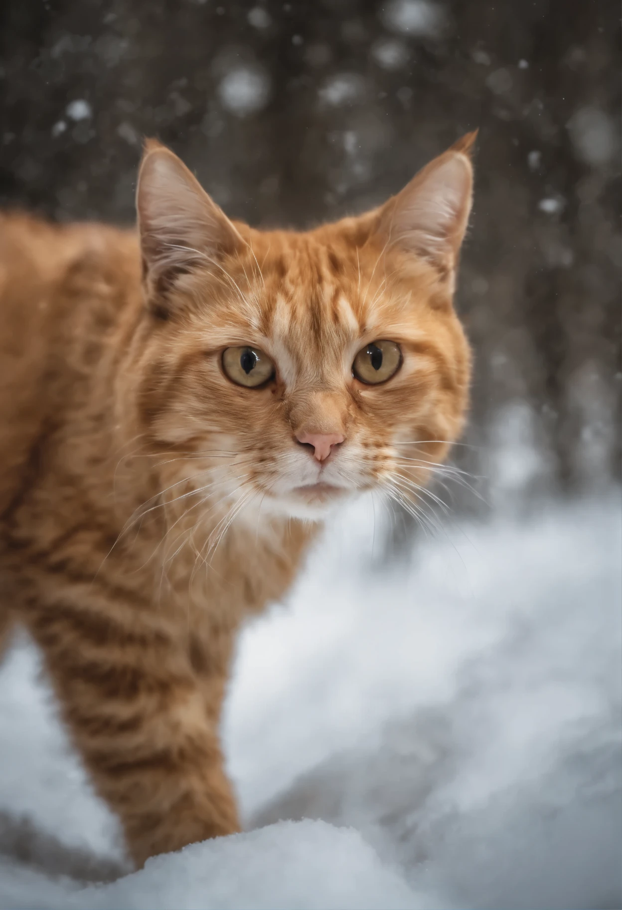 ginger cat, cat soul, snow, snowопад, railway tracks, train,