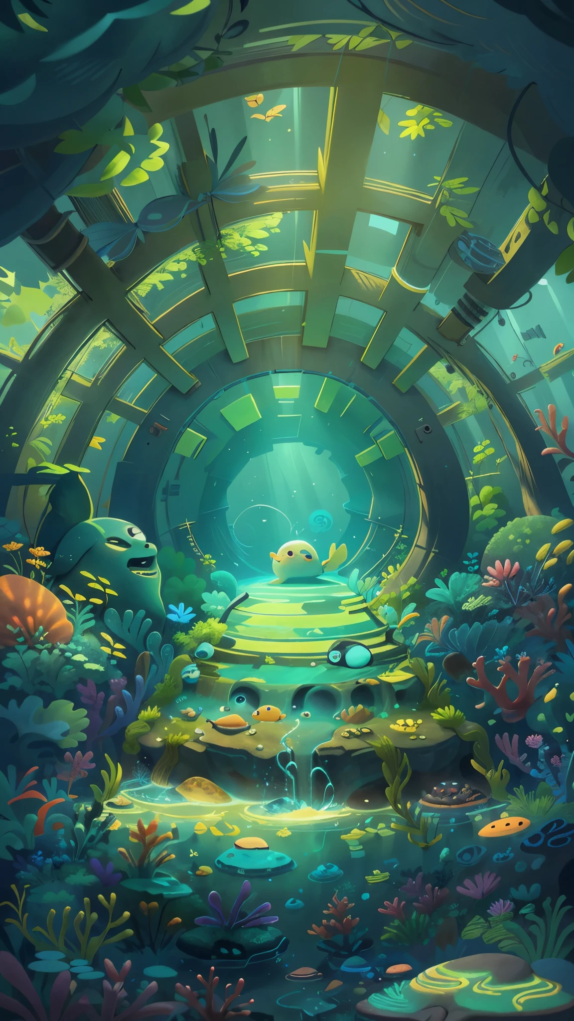 Deep in the ocean,deep sea,seabed,dappled sunshine,Cool colors,Pixar style, best quality, stills, Scene illustration,high details, high quality, masterpiece, ccurate, super detail,