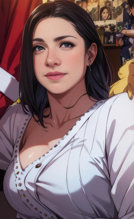 Chica anime perfecta, labios rojos, pechos grandes y escotado