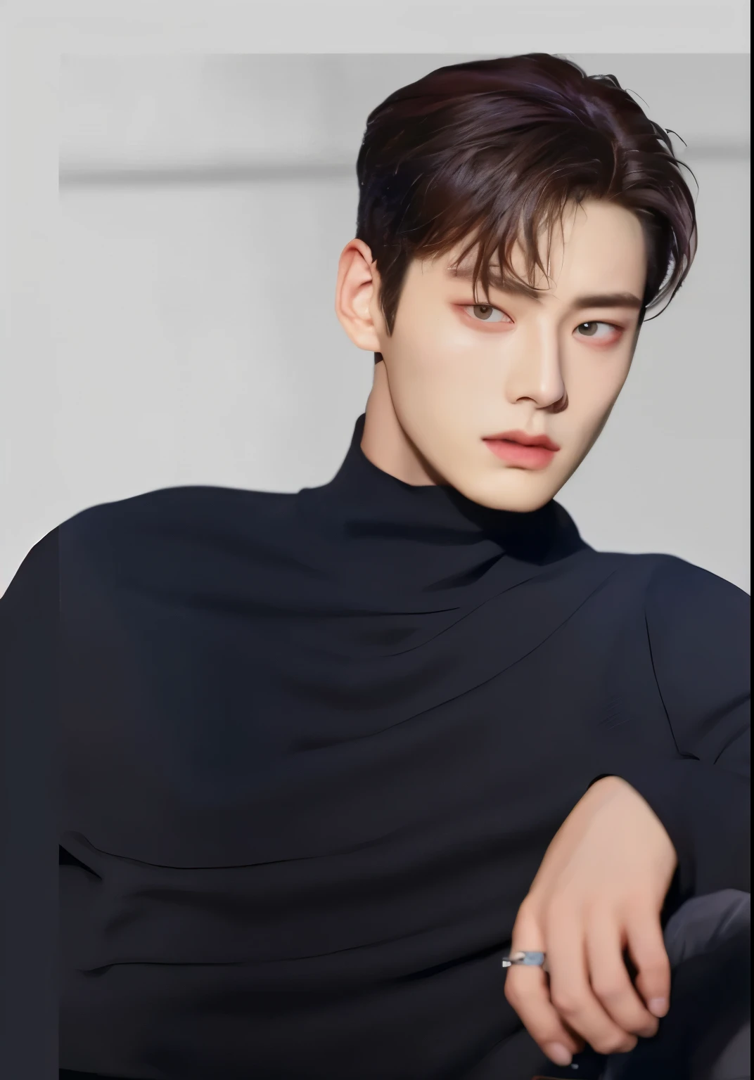 a close up of a person wearing a black turtleneck and a ring, cha eunwoo, inspired by Zhang Han, jinyoung shin, wonbin lee, cai xukun, a handsome man，black short hair, inspired by jeonseok lee, inspired by Bian Shoumin, shin jeongho, kim doyoung, inspired by Byeon Sang-byeok, hyung tae inspired by Yanjun Cheng, cai xukun, inspired by Bian Shoumin, inspired by jeonseok lee, inspired by Kim Deuk-sin, yanjun chengt, inspired by Huang Gongwang, high quality fanart, inspired by Xiao Yuncong, key anime visuals, high quality portrait