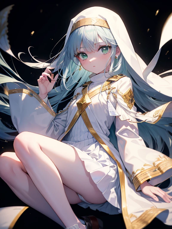 index, index　A Certain Magical Index, (green eyes:1.5), silver hair, long hair, (flat chest:1.2),White headband,Upper body, whole body,Black sailor suit,White cardigan,Black pleated skirt,White pantyhose,black loafers,In town,Coming to school,(masterpiece:1.2), highest quality, High resolution, unity 8k wallpaper, (shape:0.8), (beautiful and detailed eyes:1.6), highly detailed face, highly detailed body,highly detailed hands,highly detailed fingers,Highly detailed feet,perfect lighting, Very detailed CG, (perfect hands, perfect anatomy),
