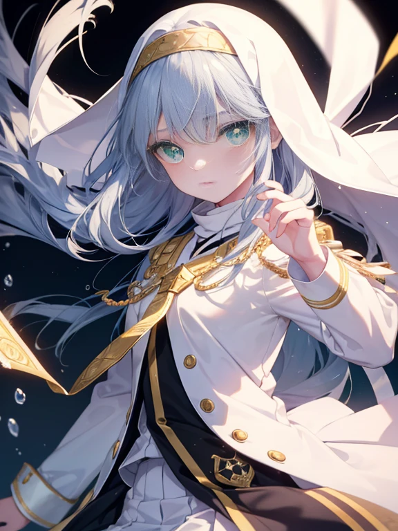 index, index A Certain Magical Index, (green eyes:1.5), silver hair, long hair, (flat chest:1.2),White headband,Upper body, whole body,Black sailor suit,White cardigan,Black pleated skirt,White pantyhose,black loafers,In town,Coming to school,(masterpiece:1.2), highest quality, High resolution, unity 8k wallpaper, (shape:0.8), (beautiful and detailed eyes:1.6), highly detailed face, highly detailed body,highly detailed hands,highly detailed fingers,Highly detailed feet,perfect lighting, Very detailed CG, (perfect hands, perfect anatomy),