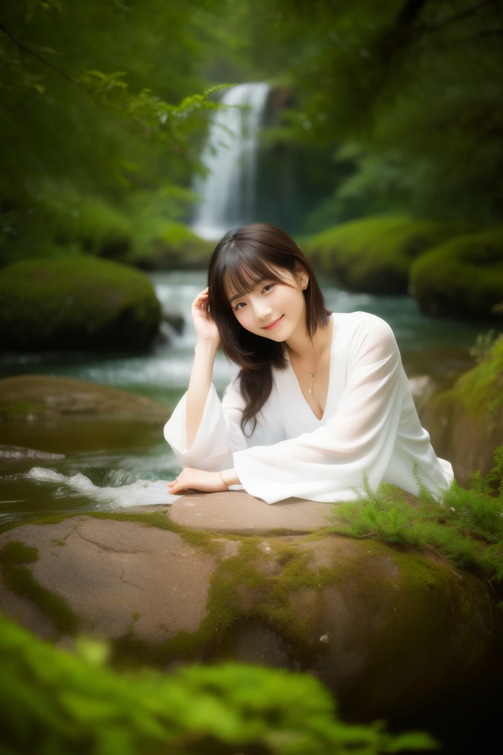 (masterpiece、High level image quality、high quality)、heavenly scenery、Mountain of Glory々、Gently flowing river、The sun is sparkling、The sun is an expression of God、Heat is love、Light is wisdom、in the forest、Spiritual Natural World、There is only altruism in the spirit world、wild animals live in、Great Spirit、A world of mutual aid and faith、