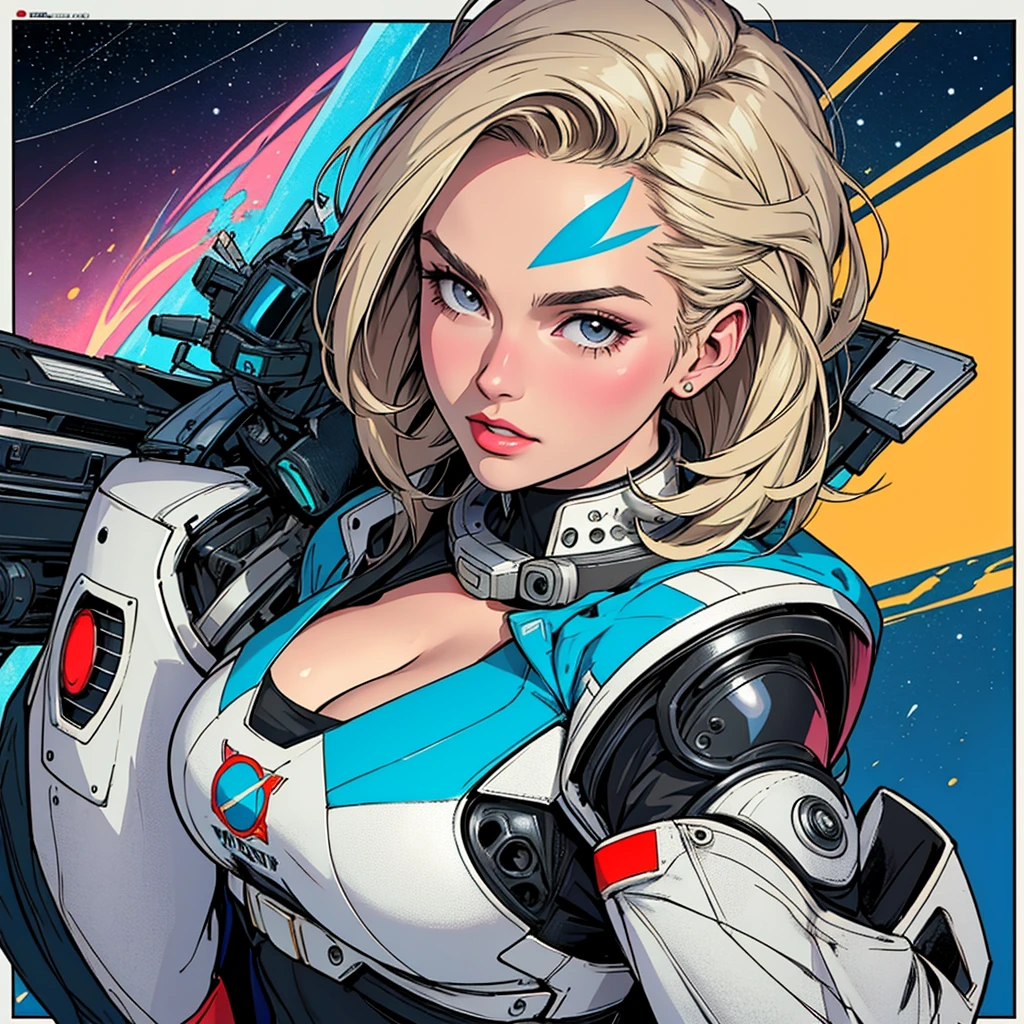 (((highest quality))),masterpiece,1 woman,((the perfect person)),((Super beautiful woman)),detailed perfect face,retro,vintage,classic,60's,70's,80's,old movie posters,abstract,((スペーススリラーmovie poster)),(Futuristic),Geometric pattern,very delicate,movie poster_white frame,universe,Milky Way,planet,,propaganda,universe飛行士,breast enhancement,simple,(big breasts),((cleavage)),cyber punk,massive stream of light,overlay,SF,A scene from a science fiction movie,universeステーション,tattoo,American comic book style,perfect fingers,perfect physical beauty,perfect body,anime,highlight,stylish,Close-up,