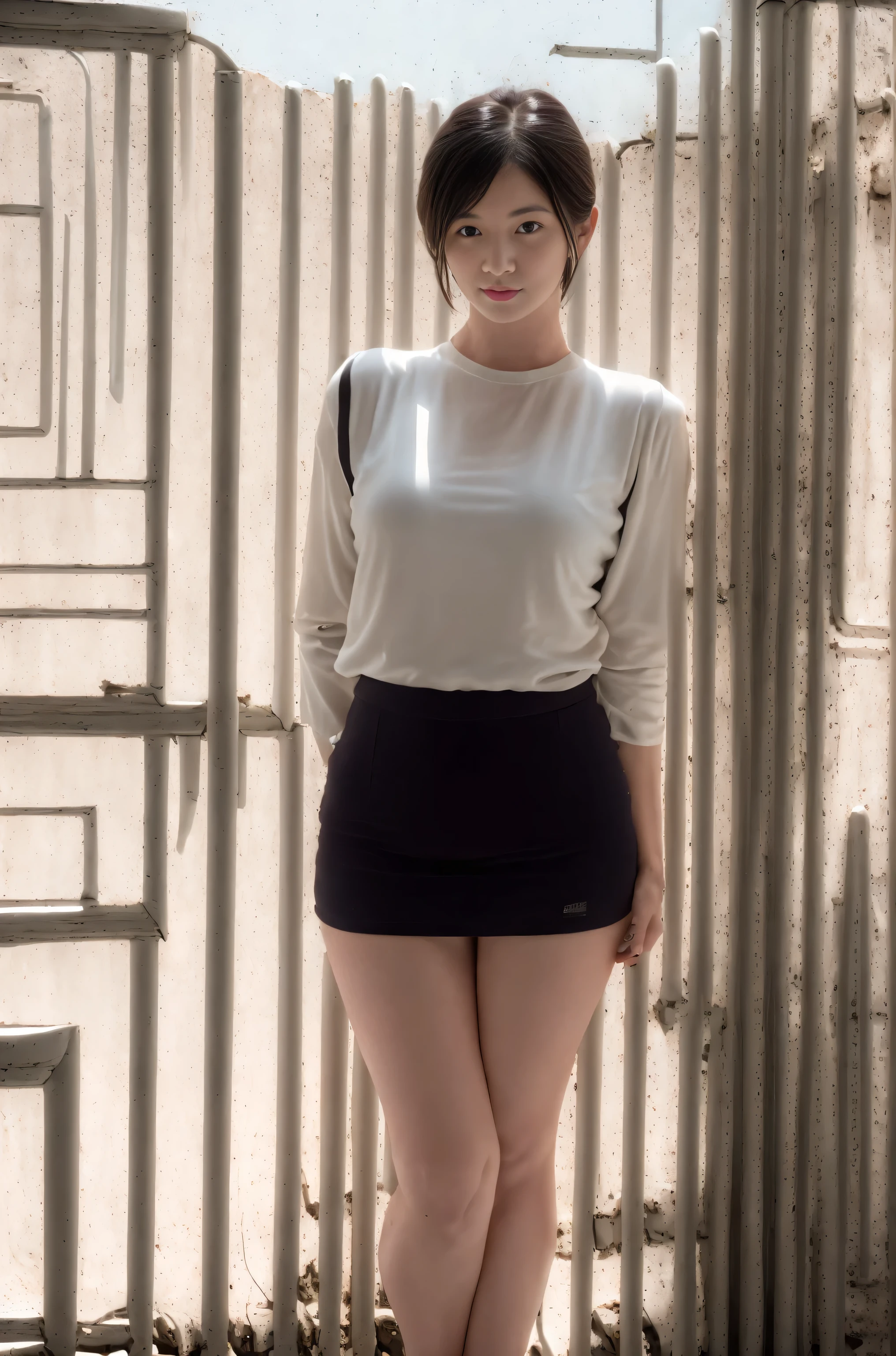 Jill Valentine from Resident Evil, posing seductively to viewer, solo:1, pov, beautiful thick thighs,
Sunny Alcatraz prison background, long hair, 3/4 body, Jill Valentine outfit and mini hot skirt