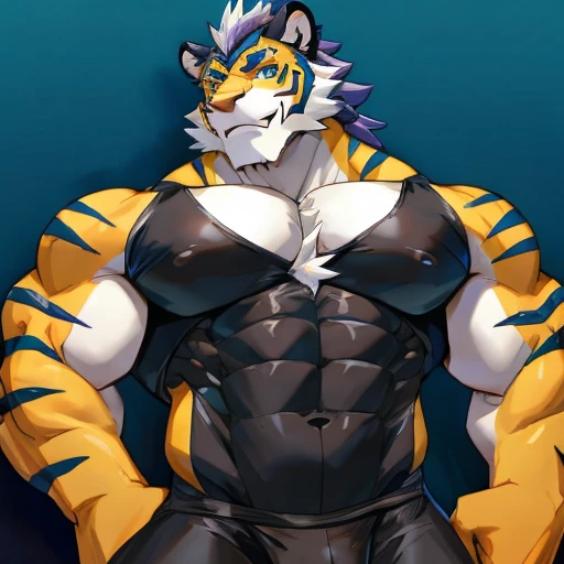 Hombre, sexy, musculoso, Spandex, trasero, tigre, 