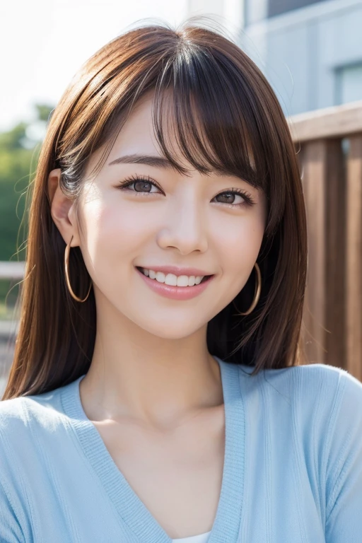 8K、High resolution、ultra detail、Photoreal、High resolution、highest quality、beauty of japan、highest quality,フォトリアリスティックHigh resolution,cute woman,beautiful and fine eyes,beautiful detailed lips,smile,laughter,cute type,enjoy,うれしそうなsmile,magic moment,look at the camera、Delicate system、happy look、noticeable dimples、random hairstyle