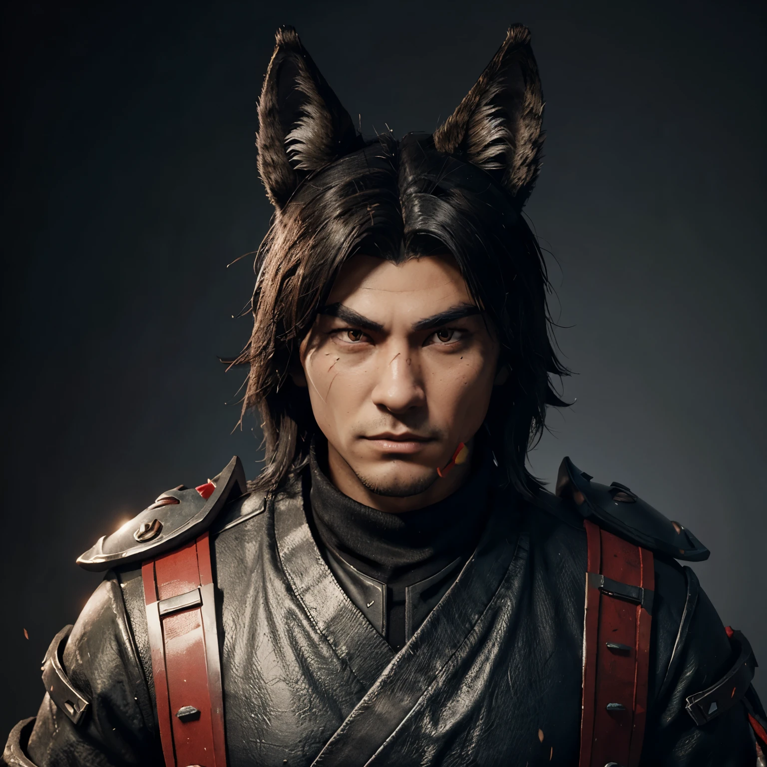 Fortnite style character wolf-headed samurai man