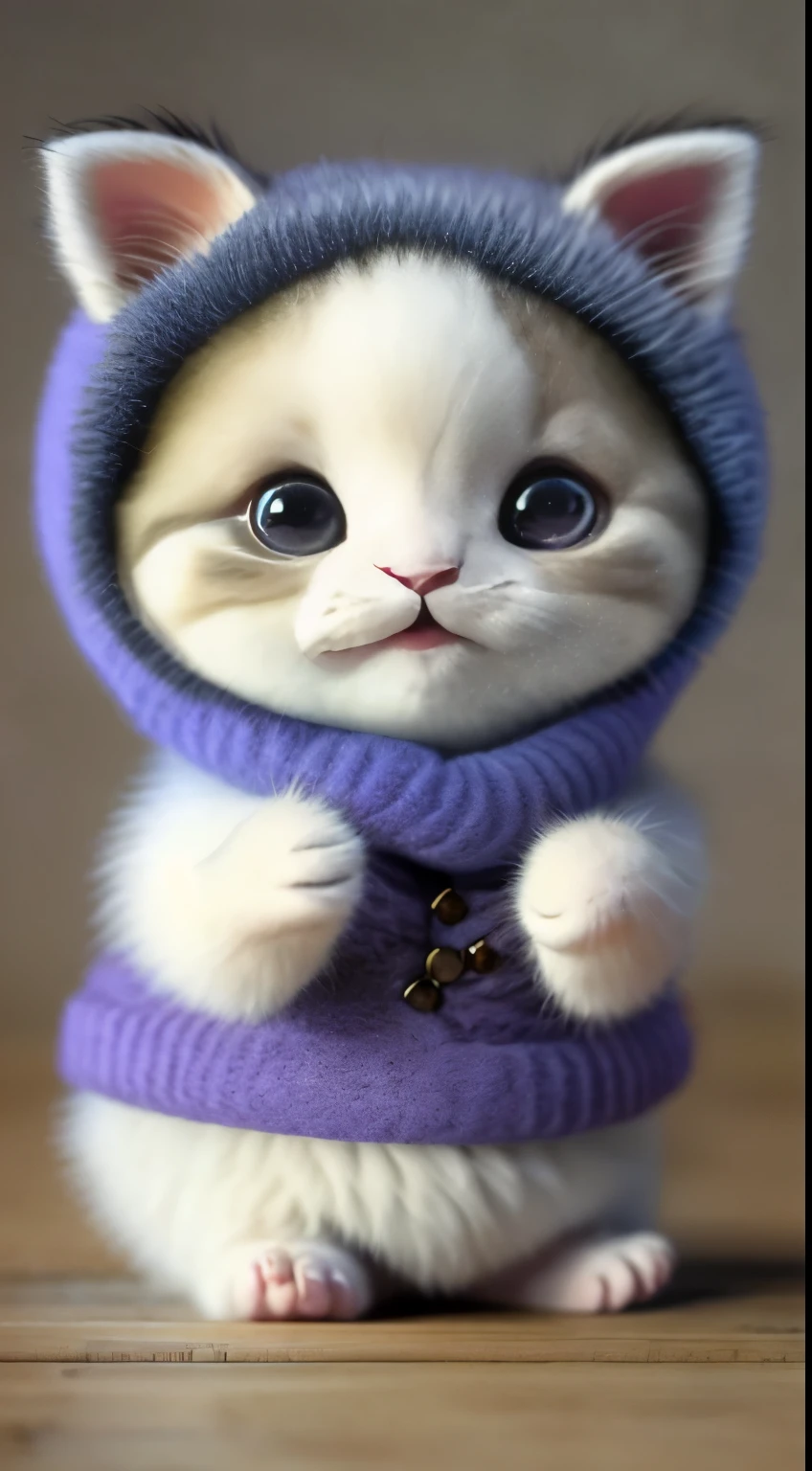 kitten in clothes, miniature kitten, Animal focus, bearded, Realistic, Gonzo hand, ambiguous background,smile,interesting、