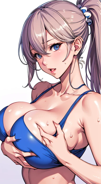 【Upper body is naked】, (with exposure), with large areolas, very cute, woman in swimsuit, animated image of woman, sweat, breastfeeding, cute sexirobat, [4K digital art]!, 3DCG, High resolution commission, Giant test art, Detailed digital animation art drawn in high resolution,, erotic