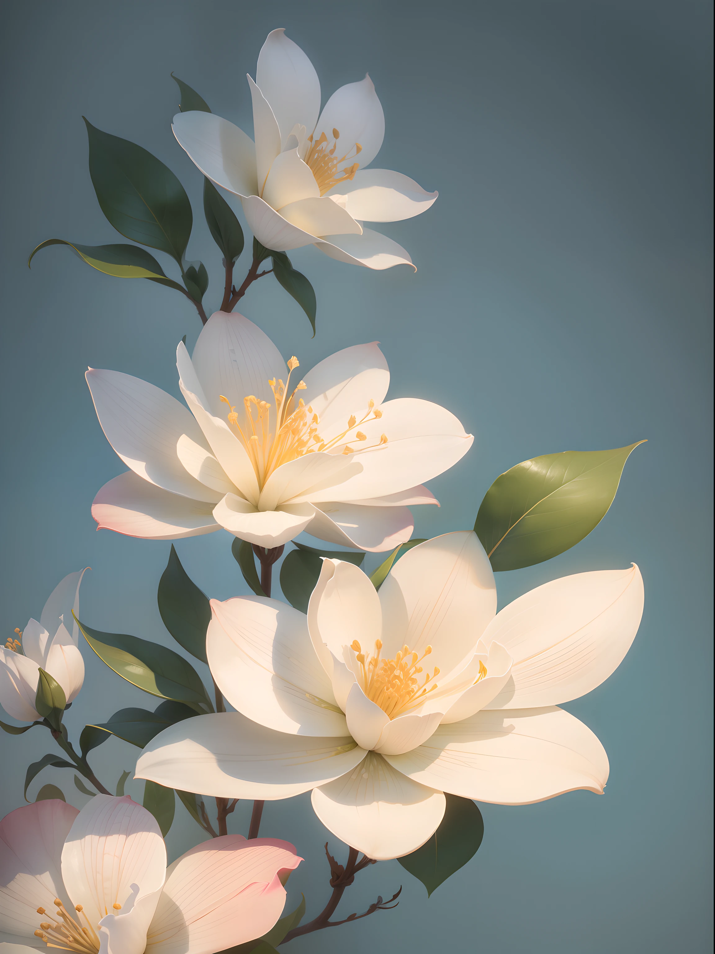 A jasmine flower,hand drawn style,solid color background,high quality