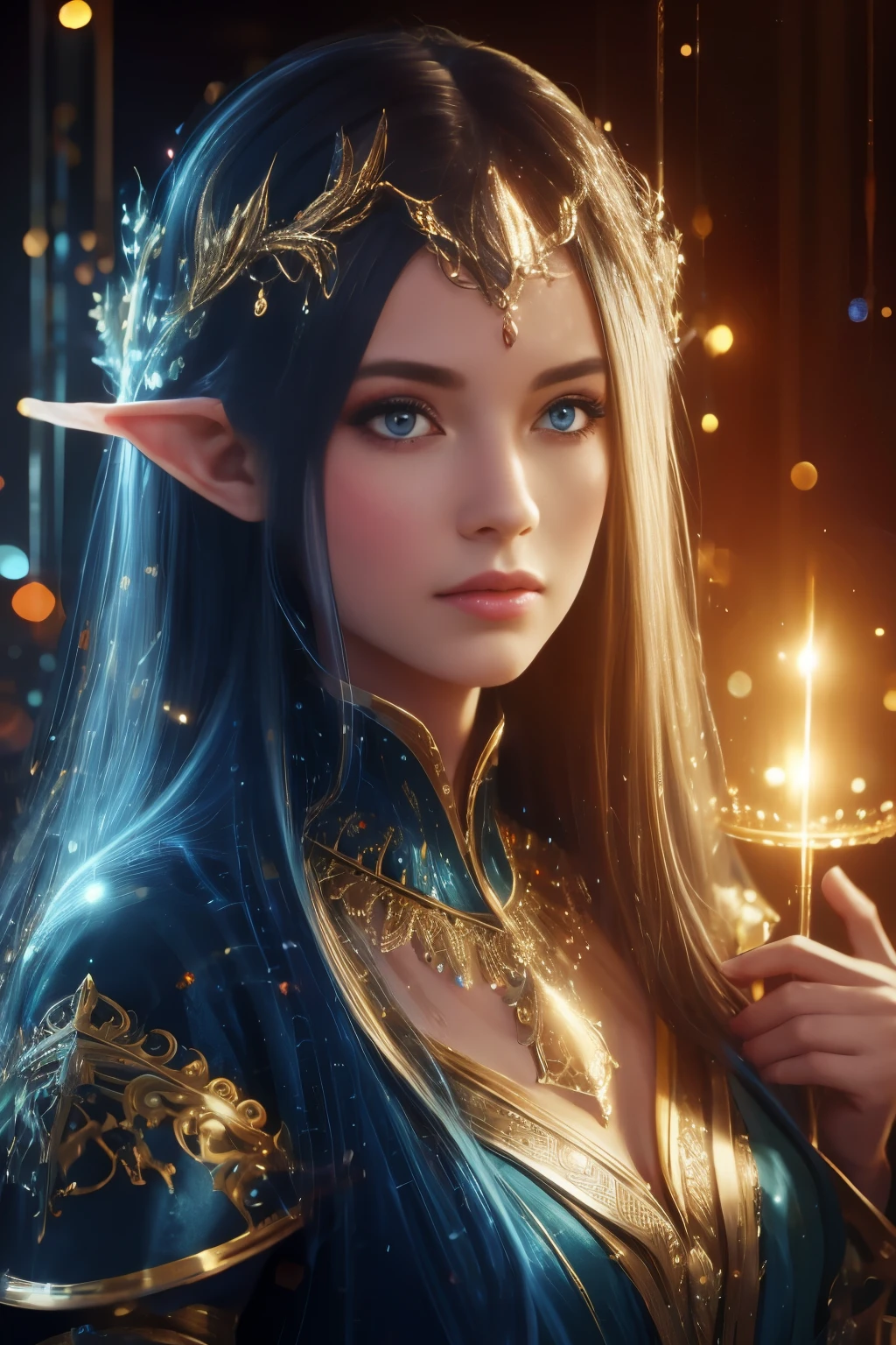 (Best quality, 4k, High-resolution, Masterpiece:1.2), Ultra-detailed, Realistic, Radiant lighting, Epoch Elves, Portraits, Fantastical colors, Fine art, Ethereal beings, Dreamlike, Whimsical creatures, Detailed facial features, Glowing eyes, Elven beauties, Ethereal glow, Mythical creatures, Harmonious composition, Dazzling colors, Stunning visual effects, Otherworldly appearance, Mesmerizing artistry, 