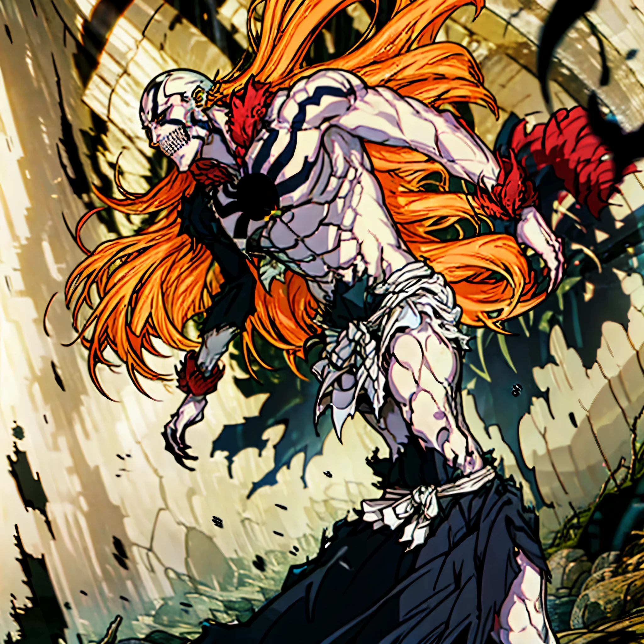 Ichigo-Kuroski Character ((Male)) , Orange Hair Ichigo Bleach style , One (( Samurai)) Bankai sword, Black Eyes , (( CUTE )) , Only One Character , (( Focus on a Character )) , Digital Anime combat Pose, Powerful , Beautiful Man , large black Sword, multidimensional geometric wall PORTRAIT, arte, Chibi, Yang08k, lindo, Colouring, Primary works, qualidade superior, melhor qualidade, Arte Oficial, Beautiful and Aesthetic, varied multi etc. --v 6 --s 1000 --c 20 --q 20 --chaos 100