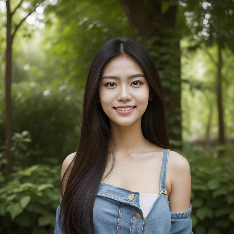 (Best quality, masterpiece: 1.2), Thai girl, big boob sexy lady Cybernetics, Smiling sweetly, Casual outfit: 1.5, Short jeans: 1.5, Detailed facial expression: 1.5,
A Thai cybernetics girl radiating a sweet smile, wearing well-fitted short jeans that accentuate her slender figure. The intricate details of her cybernetic enhancements contrast starkly with her natural, radiant expression. The setting is balanced between natural and urban elements, suggesting a garden or park environment. The sunlight filters through the trees, casting dappled patterns on her body, adding depth and texture to the image. The vivid colors and sharp