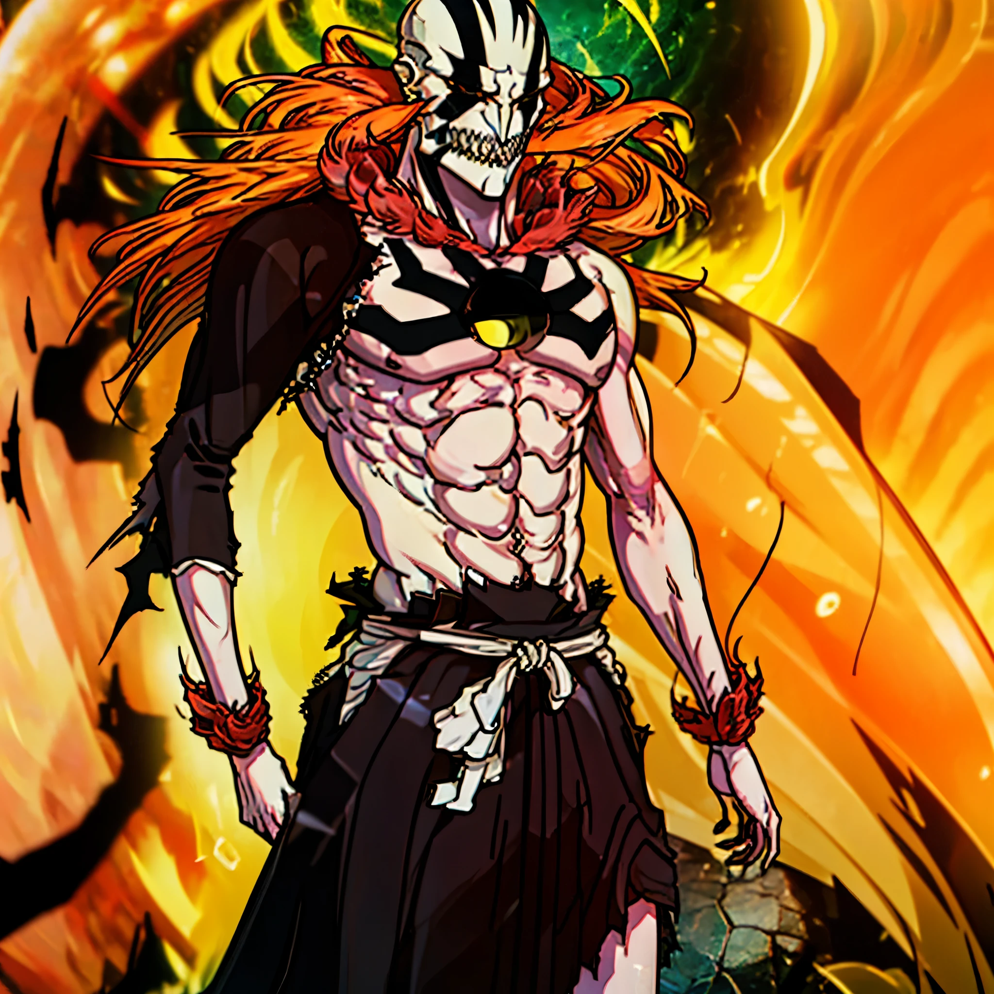 Ichigo-Kuroski Character ((Male)) , Orange Hair Ichigo Bleach style , One (( Samurai)) Bankai sword, Black Eyes , (( CUTE )) , Only One Character , (( Focus on a Character )) , Digital Anime combat Pose, Powerful , Beautiful Man , large black Sword, multidimensional geometric wall PORTRAIT, arte, Chibi, Yang08k, lindo, Colouring, Primary works, qualidade superior, melhor qualidade, Arte Oficial, Beautiful and Aesthetic, varied multi etc. --v 6 --s 1000 --c 20 --q 20 --chaos 100