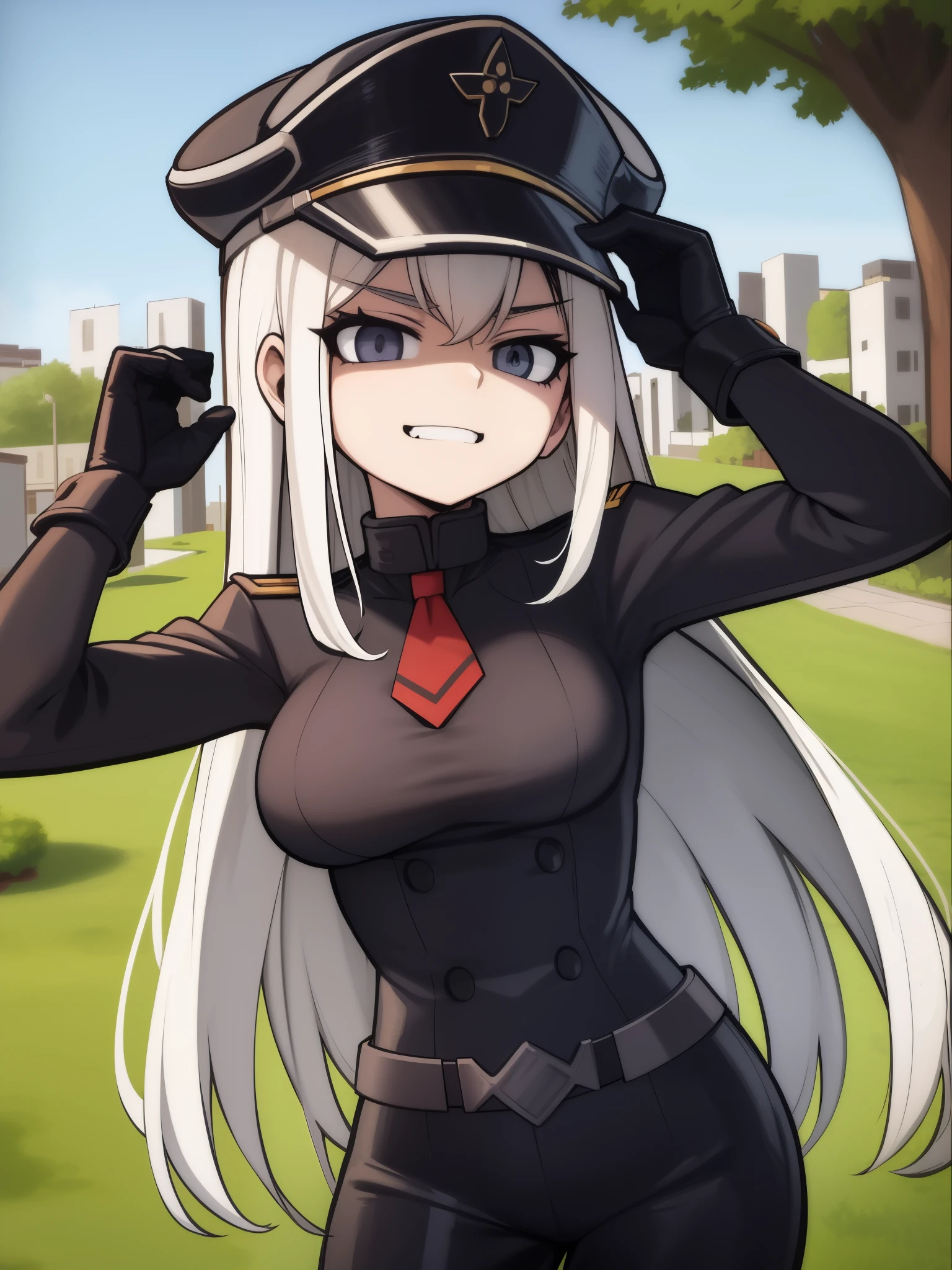 anime in a school uniform standing in front of a building, arte oficial do personagem, kantai collection style, high detailed arte oficial, cabelos brancos, perfect cabelos brancos girl, com cabelo branco, arte oficial, cabelos brancos deity, inspirado em Li Chevalier, estilo de linha de frente de meninas, anime estilizado, va-11 salon-a, garota de terno