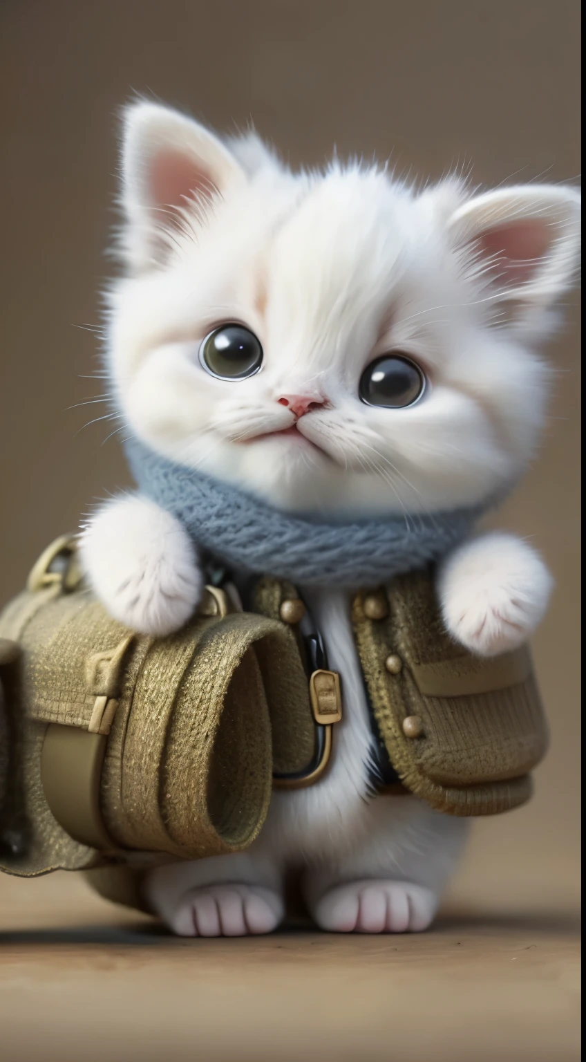 kitten in clothes, miniature kitten, Animal focus, bearded, Realistic, Gonzo hand, ambiguous background,smile,interesting、