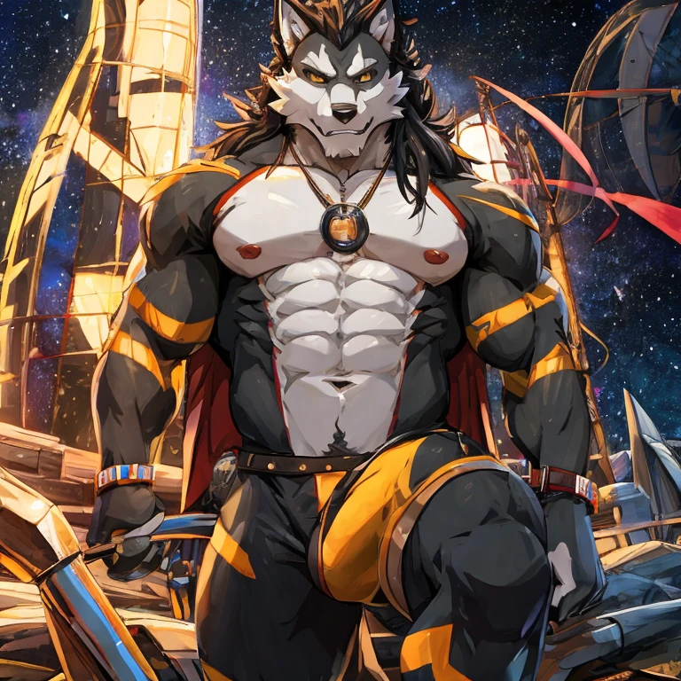 Furry, lobo, muscles, Spandex, mostrando el trasero, solo,