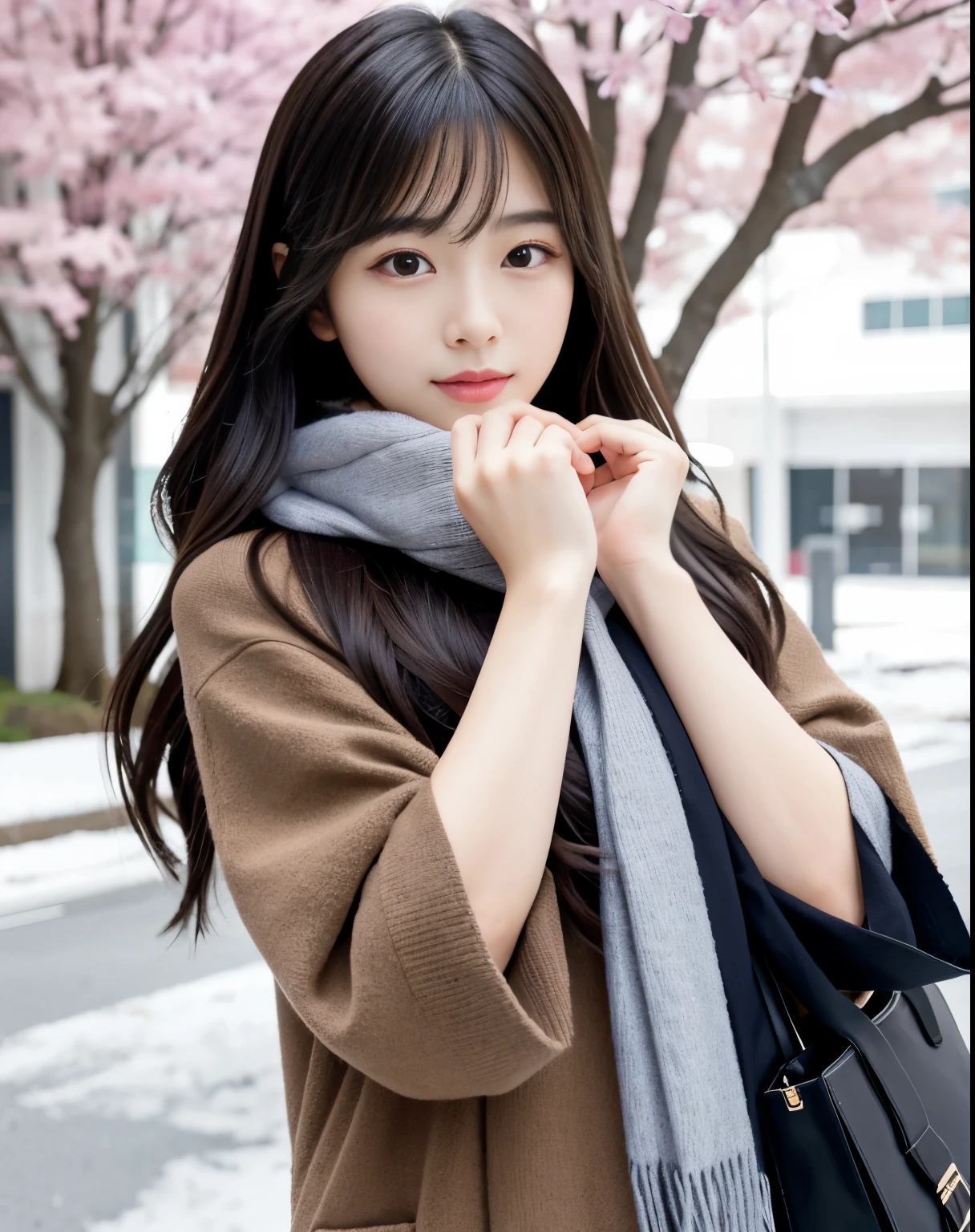 An arafi woman wearing a scarf and standing beside a tree in front of school, Korean Girl, korean female fashion model, Beautiful young Korean woman, Korean Woman, Gorgeous young Korean woman, beautiful Korean women, Chinese girl, real life anime girl, Beautiful Asian Girl, Japanese Models, japanese girl , the face of a beautiful Japanese girl, Young Asian Girl,school  background , make heart sign with hand