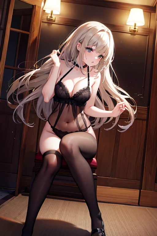 master piece ,full body view、lingerie、Beautiful woman、sexy pose、High resolution ,pinch、scared look、Attacked by a man、resistance、open your legs