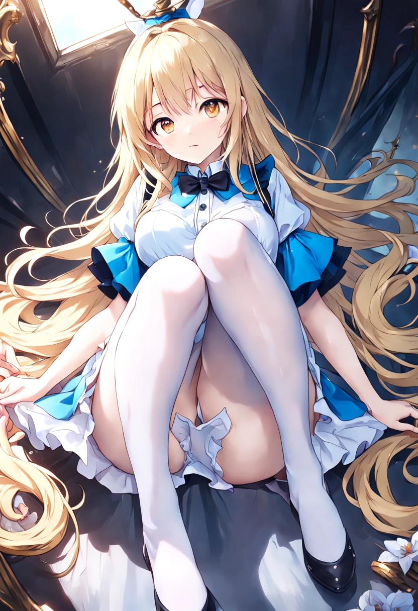 super detailed,(highest quality),((masterpiece)),(High resolution),original,Highly detailed 8K wallpaper,(very delicate and beautiful),
anime,
alice in wonderland,1girl Blonde Straight Hair Serious Stockings Sit Watch ( manga-anime , Gradient by Yumei Victor Ngai),NO Panties、Pants are lowered to the knees、white pants、Clean、golden pubic hair、Raise your legs up、spread your legs wide、holding the skirt and spreading it out、wet pussy、nsfw、
