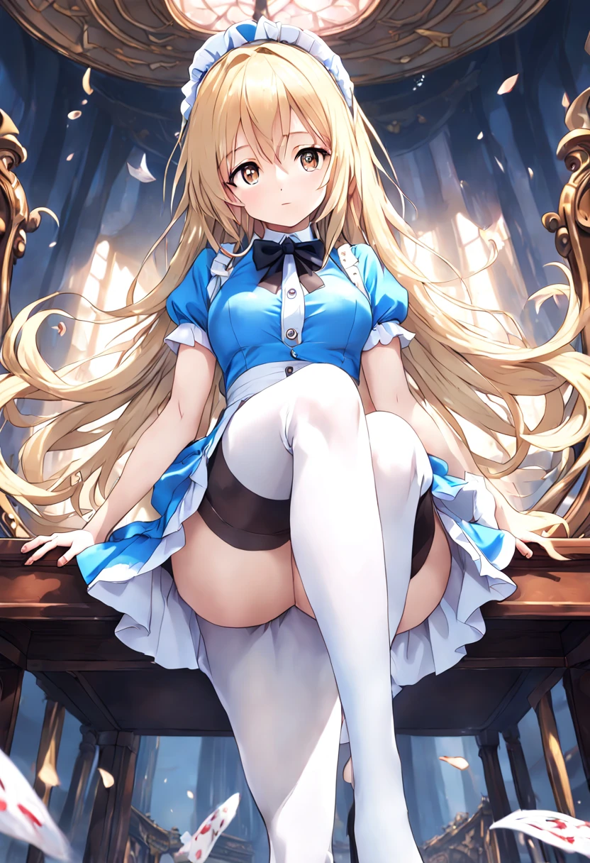super detailed,(highest quality),((masterpiece)),(High resolution),original,Highly detailed 8K wallpaper,(very delicate and beautiful),
anime,
alice in wonderland,1girl Blonde Straight Hair Serious Stockings Sit Watch ( manga-anime , Gradient by Yumei Victor Ngai),NO Panties、Pants are lowered to the knees、white pants、Clean、golden pubic hair、Raise your legs up、spread your legs wide、holding the skirt and spreading it out、wet pussy、nsfw、PUSSY、twat,anus, masturbation,Pee、urethra、hymen、clitoris、