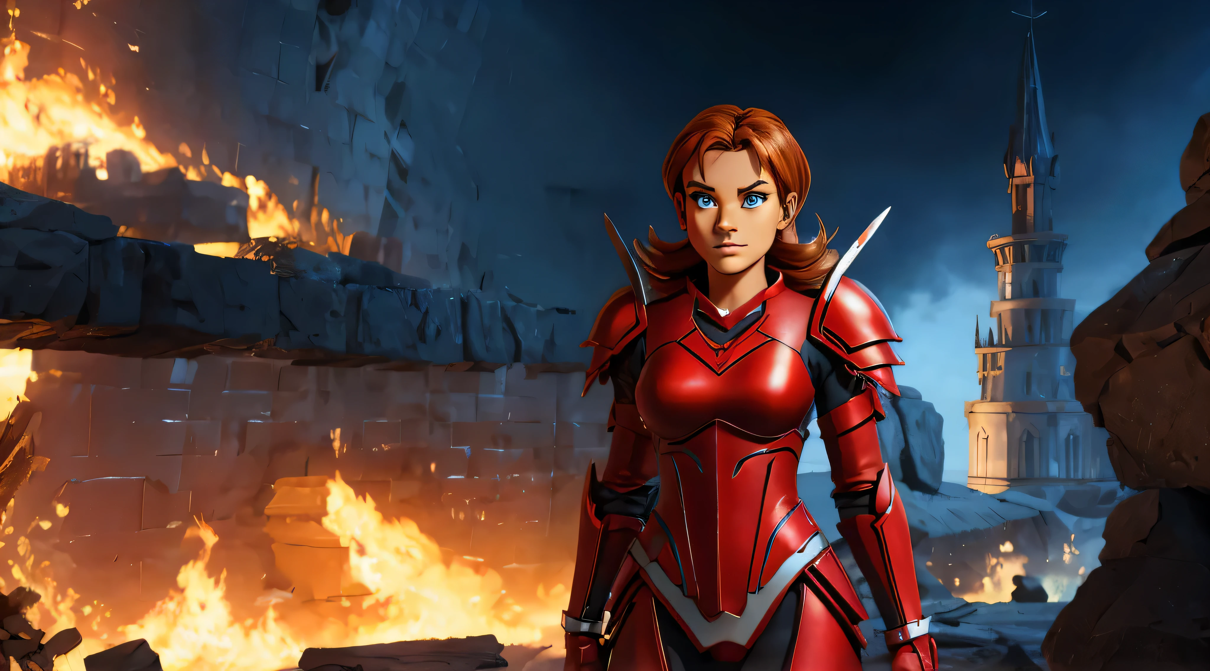 irma lair from the w.i.t.c.h. in the red battle armor