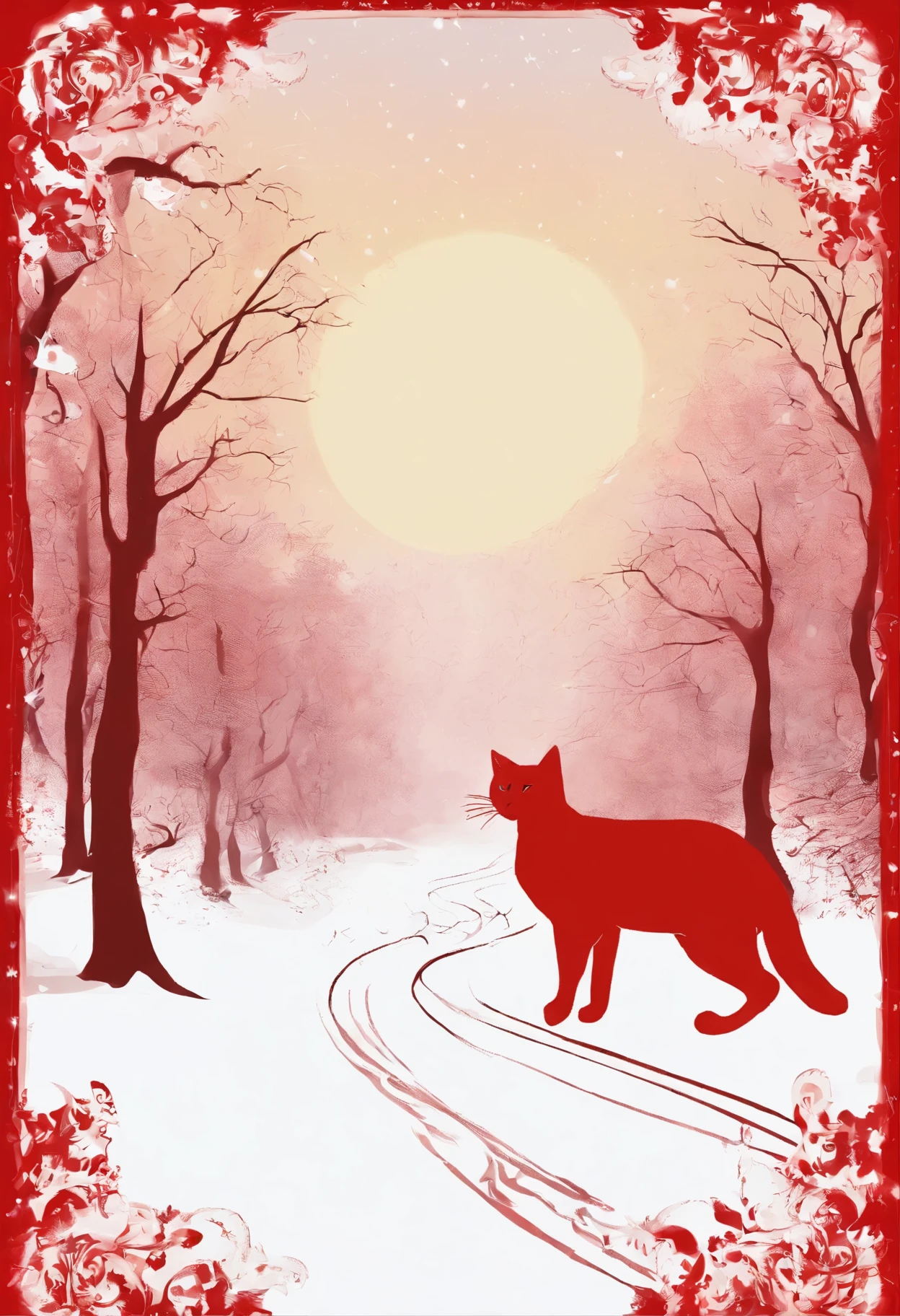 Cat tracks, red and white cat, Heavens, железная дорога в Heavens, snow, snowstorm, train