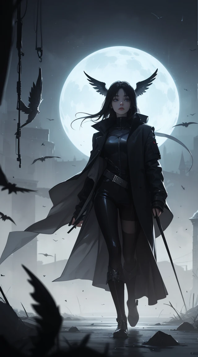 high quality, 8K Ultra HD, In the abyssal heart of enchantment, behold the ominous presence of the Dark Angel, crafted with audacious otherworldly finesse, Standing amidst the haunting shadows of a infernal castle, she is accompanied by a resplendent black creature, a mythical sentinel born from the very essence of nightmares, Its coat absorbs the eerie brilliance of spectral moonlight, embodying the darkness with an ethereal grace, With eyes reflecting the torment of epochs, the celestial herald proudly stands by the Dark Angel's side, forging a haunting duo in the infernal tapestry, heir presence unfolds like a macabre symphony of ethereal radiance, the Dark Angel soaring with the bold grace of infernal majesty, by yukisakura, high detailed,
