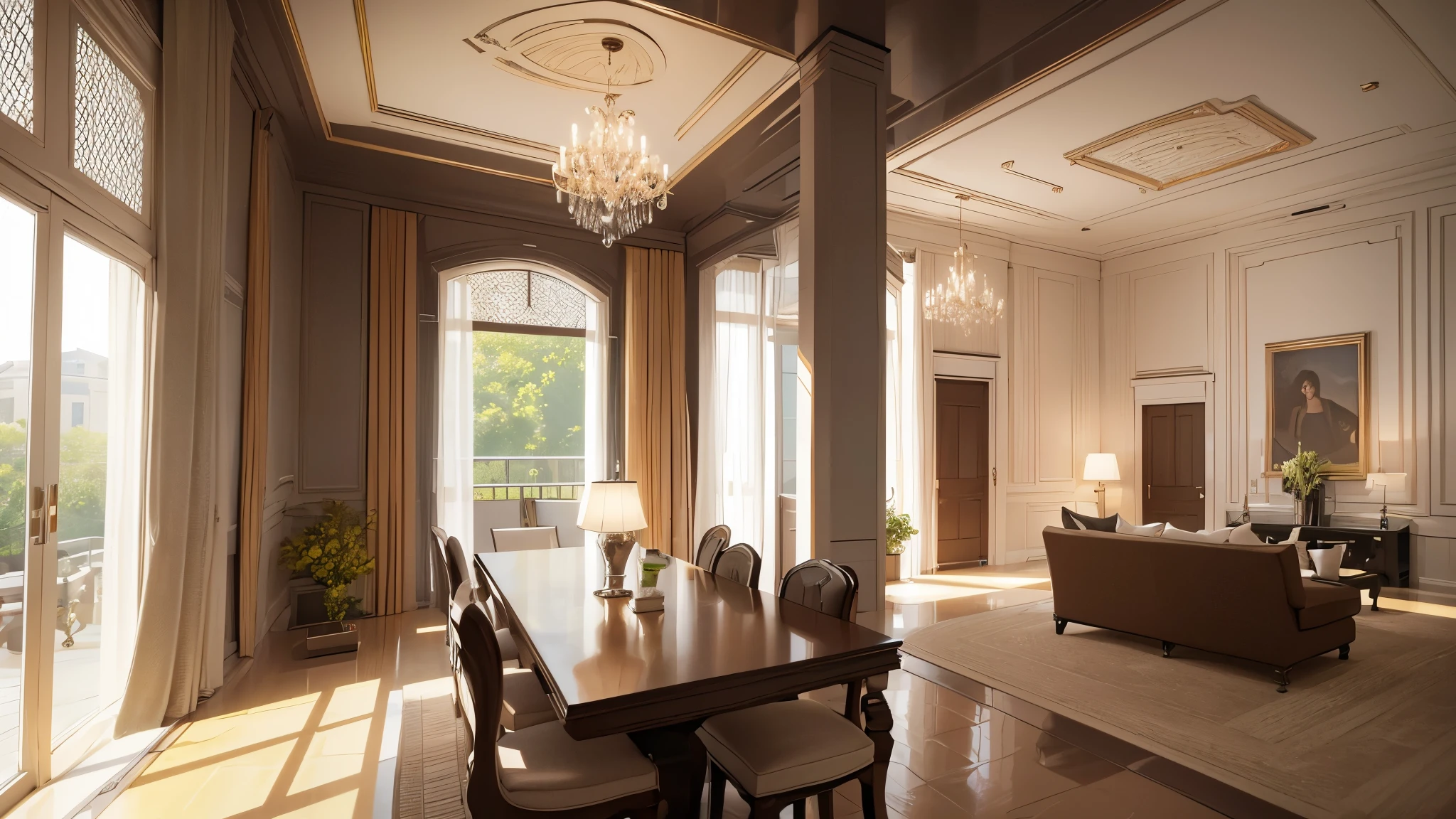 You are a famous interior designer、You have been asked to create a 3D image of a modern large room. Create a harmonious environment with modern and minimalist furniture. Including garden interior.