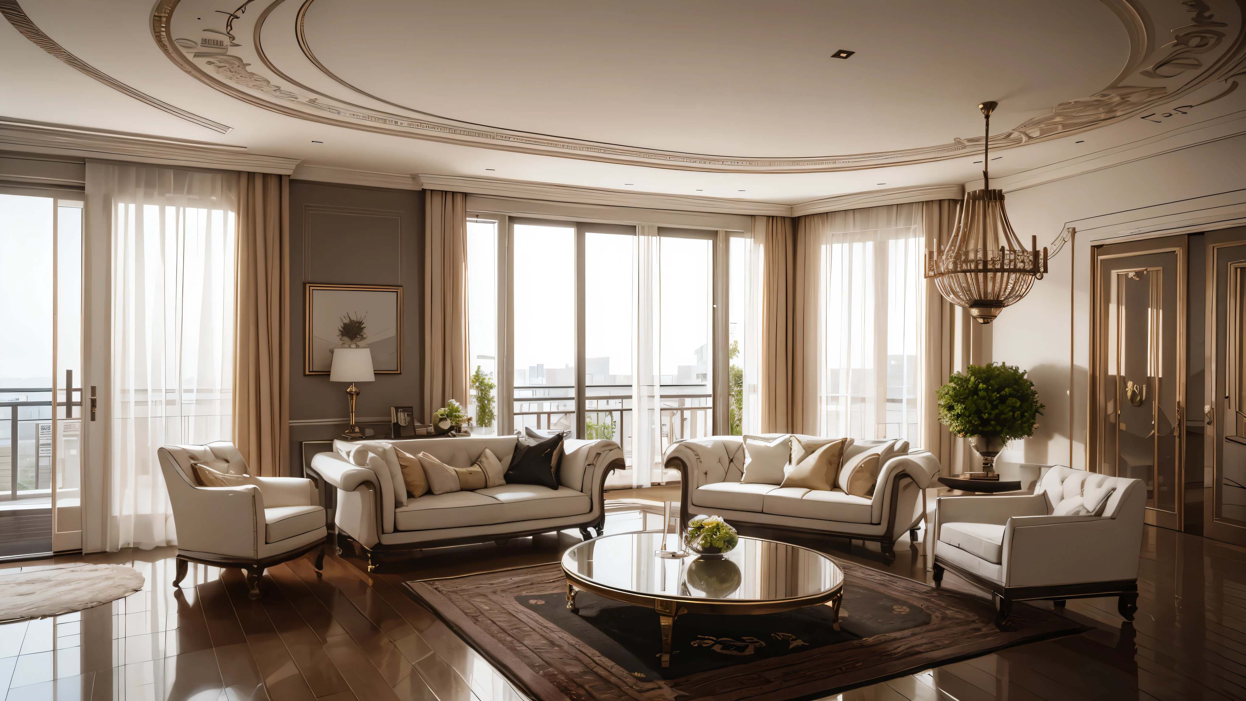 You are a famous interior designer、You have been asked to create a 3D image of a modern large room. Create a harmonious environment with modern and minimalist furniture. Including garden interior.