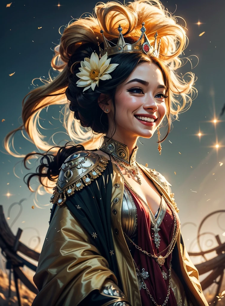 official art, unity 8k wallpaper, ultra detailed, beautiful and aesthetic, High quality, beautiful, masterpiece, best quality, (zentangle, mandala, tangle, entangle:0.6), queen, smile, twinkle, red, light on face, high detail face