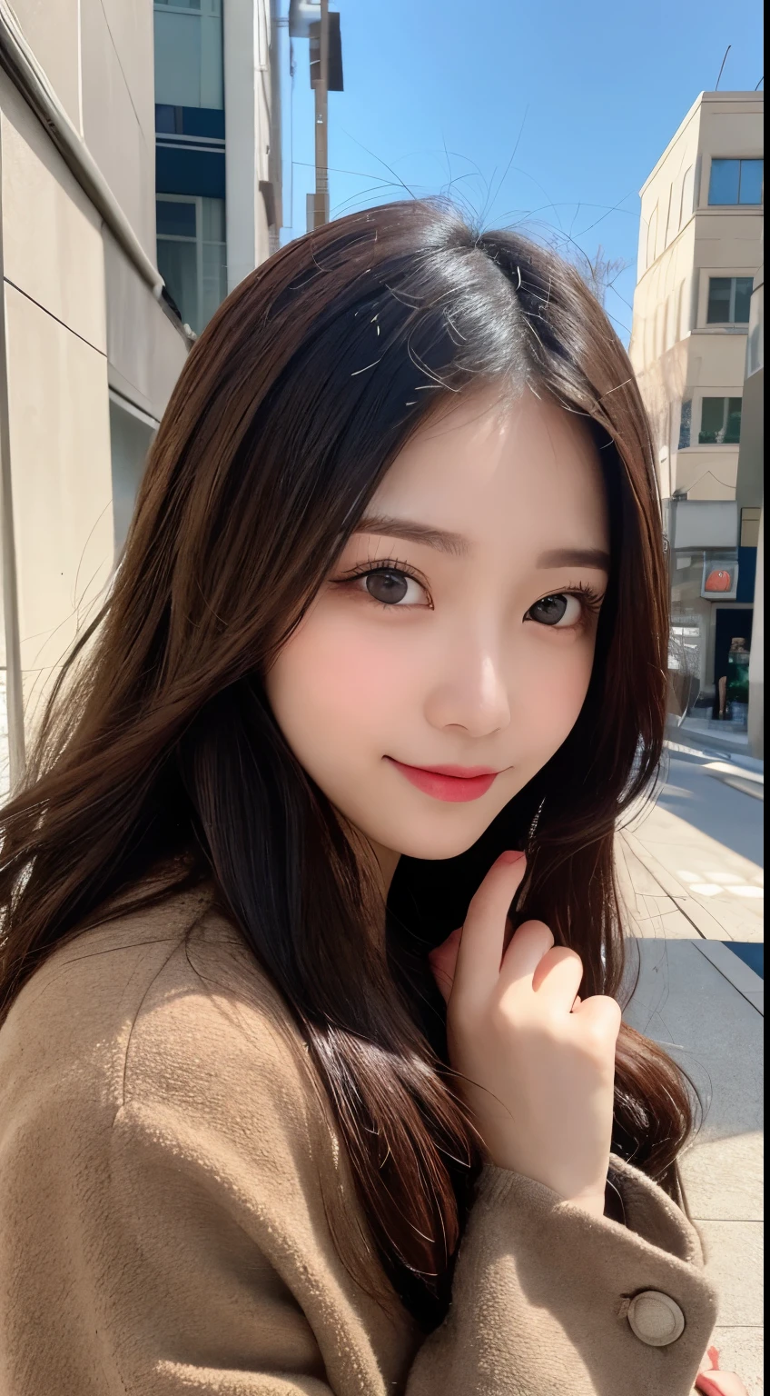table top, highest quality, shape, Super detailed, finely, High resolution, 8k wallpaper, 完璧なダイナミックな構shape, beautiful and detailed eyes, Gorgeous black fluffy Tokyo winter clothes,ランダムなcute髪,,natural color lip, bold sexy pose,smile、20 year old girl、cute、sexy shot looking at camera,Always blur the background,perfect and beautiful face,Take only the face,beautiful and detailed face、slim face and style,Big eyes、Do gal makeup,small face,Wearing a luxury brand mink coat