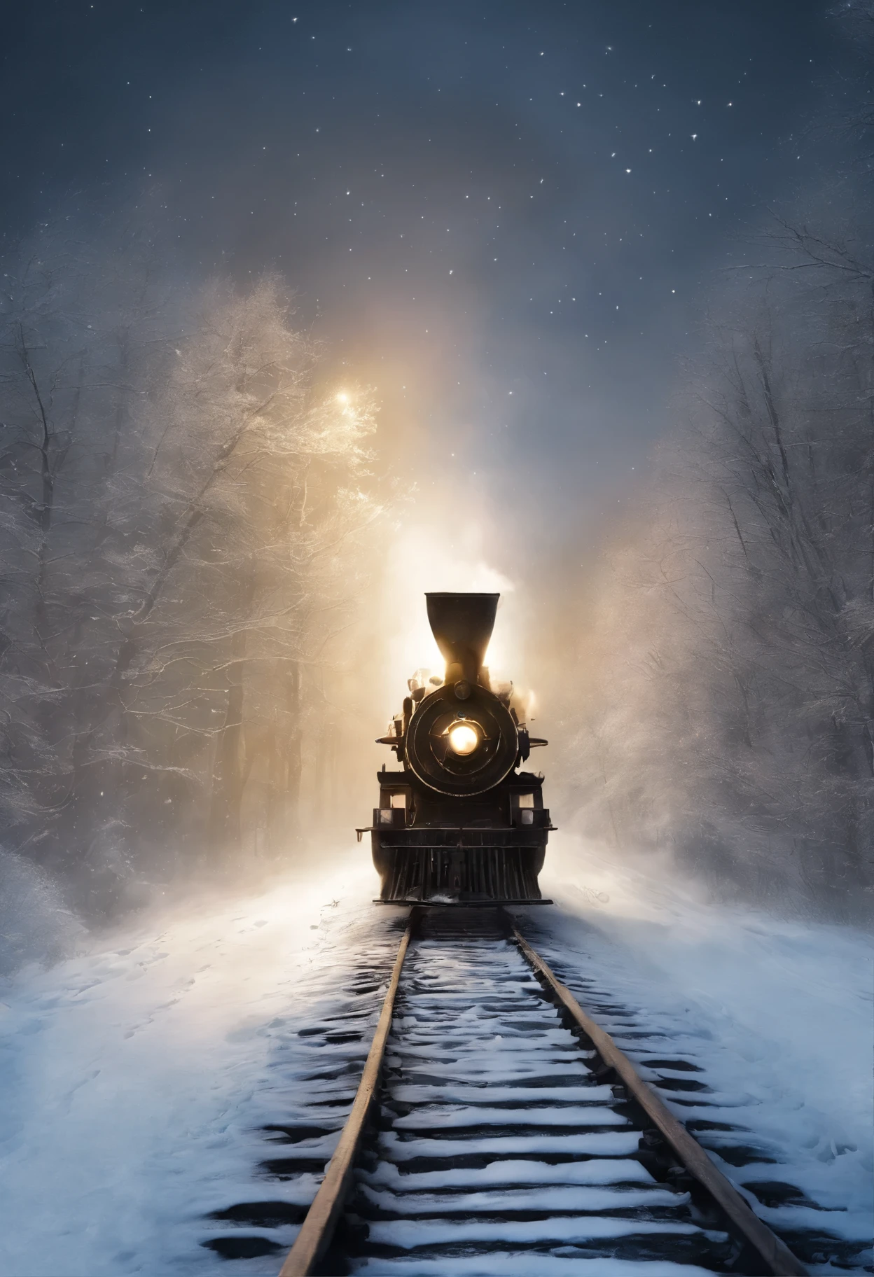 there is a рыжий с белым кот идет по делезной дороге узодящей в небо sitting on top of a Train in the snow, Polar Express, choo choo, Beautiful digital images, Cute artwork, Sakimi, Train, andrey gordeev, Rails, charming digital painting, The Magic Scene, fantasy matte painting，Cute, White cat, Cute digital art, Wallpapers - 1 0 2 4, 2 0 1 4