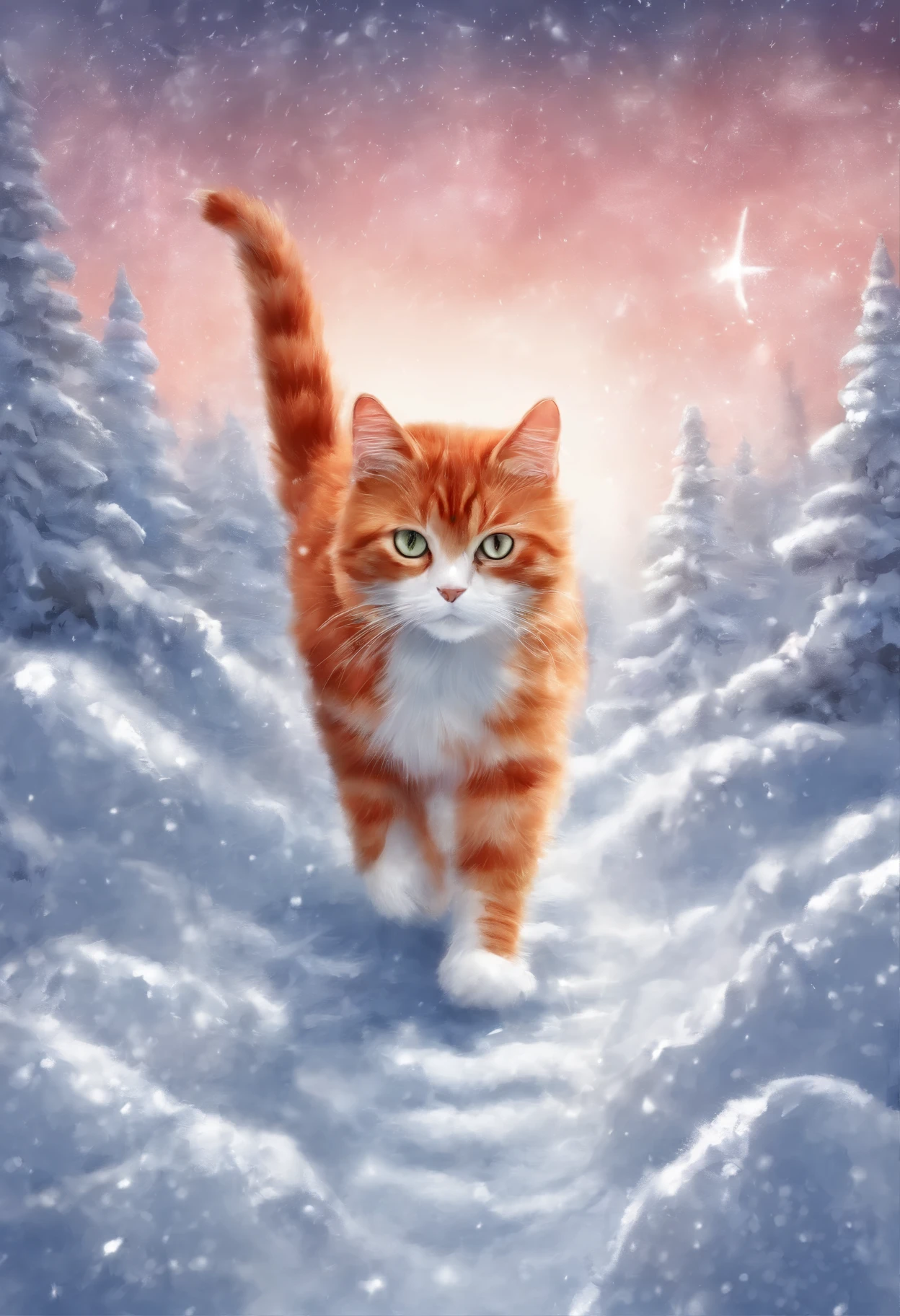 Cat tracks, red and white cat, Heavens, железная дорога в Heavens, snow, snowstorm, train