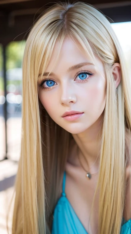 A woman with super long blonde hair and big bright light blue eyes is taking a photo, gorgeous young model, Portrait Sophie Mudd, beautiful blonde、bangs between eyes、female model, cute young woman, very beautiful young woman with very big eyes, beautiful model portrait, beautiful young girl, Beautiful young woman, beautiful woman pictures, perfect face, 14 year old beautiful model, Beautiful young face, Beautiful blonde girl
