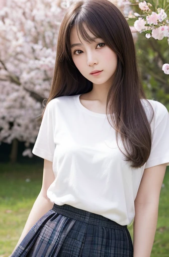 highest quality, soft light, ultra high resolution, (realistic:1.4), whole body,RAW photo, 1 japanese girl, alone, cute, (pupil, light in the eyes), detailed beautiful face, (small box),(High resolution details of human skin texture), (long hair), outdoor, Y-shirt,skirt, (portrait),spring
